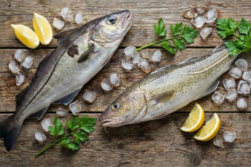 Haddock and cod on a table