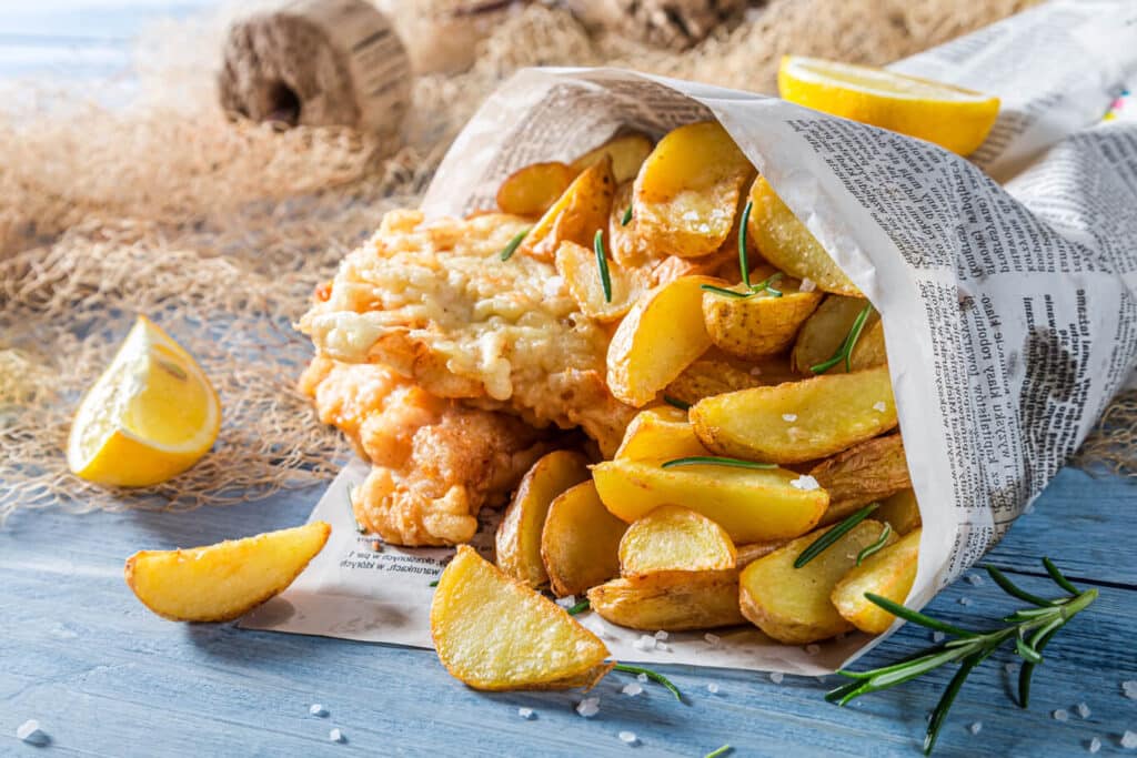 fish-and-chips-with-lemon-in-newspaper