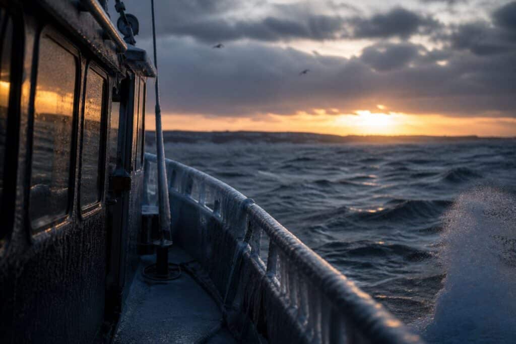 Boat out to sea in winter