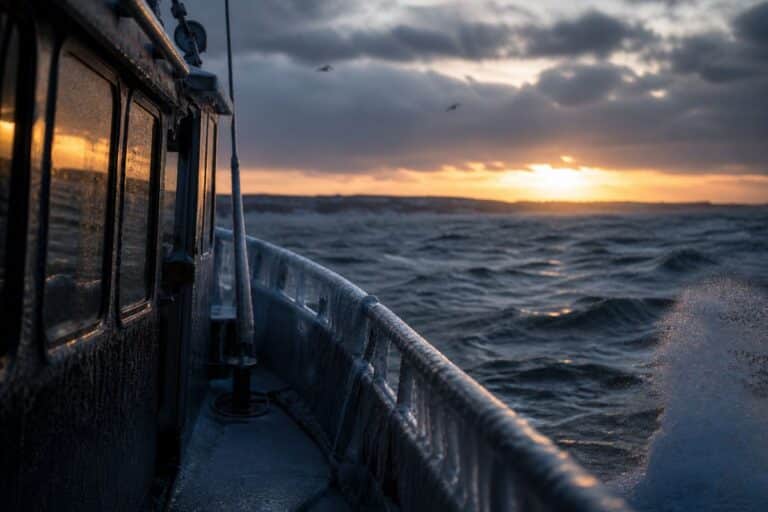 Boat out to sea in winter
