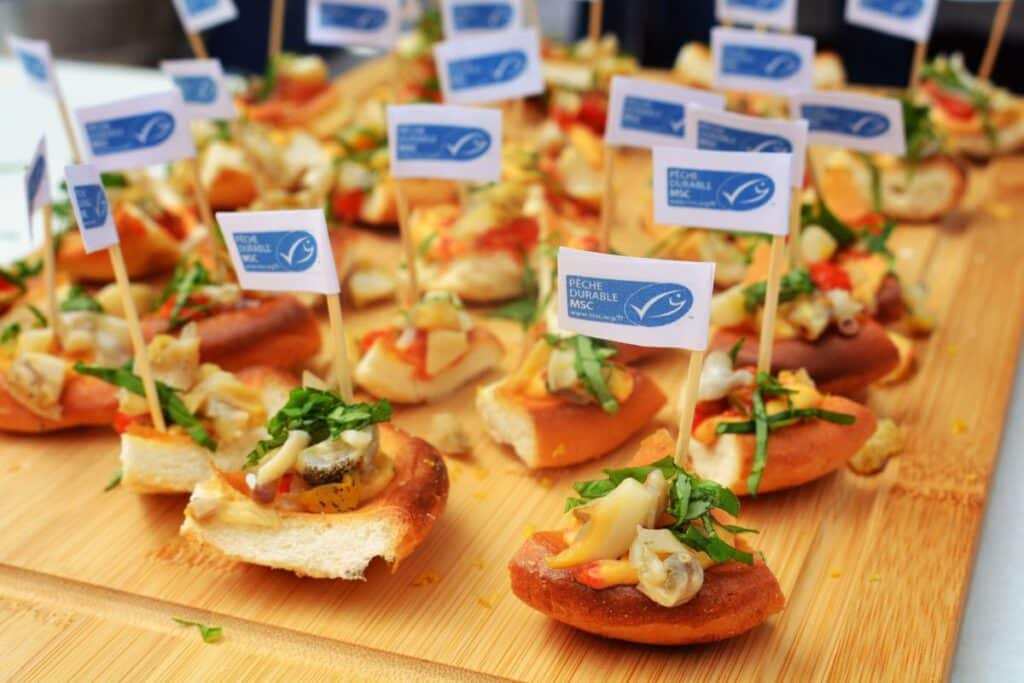 Seafood appetizers with the blue MSC label